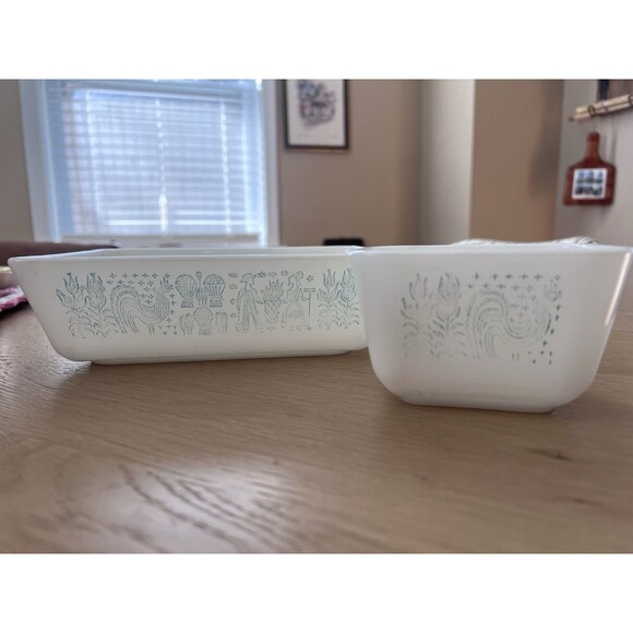 Pyrex Amish Butterprint Turquoise 0503 1.5 Qt Casserole & 0501 Refrigerator Dish - Picture 1 of 11